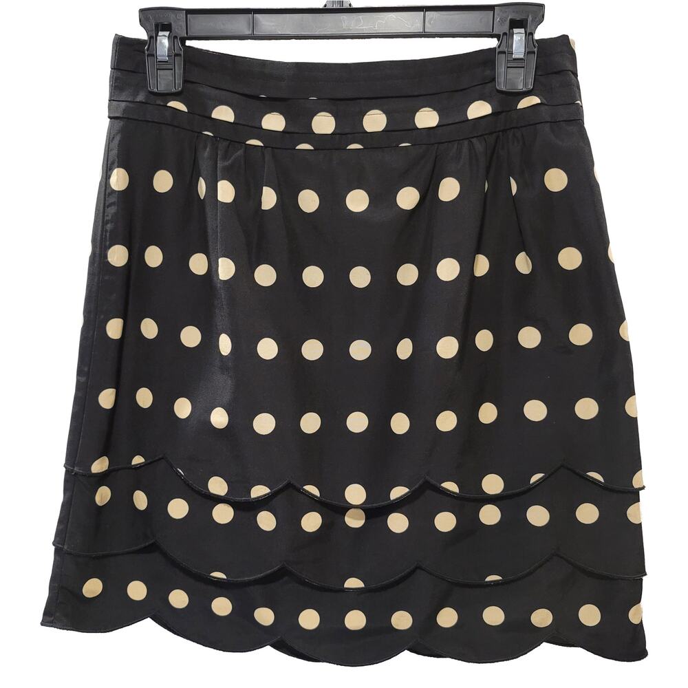 ANTHROPOLOGIE FLOREAT Size 4 Silk Blend Polka Dot Scallop Edge Tiered Mini Skirt